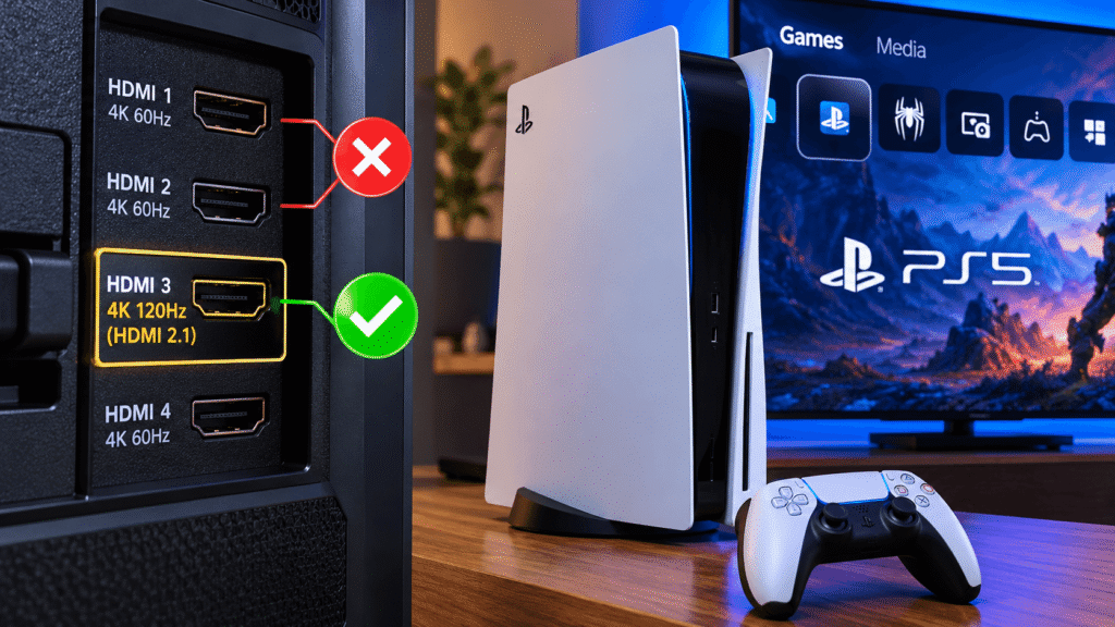 PlayStation 5 connected to HDMI 2.1 gaming TV