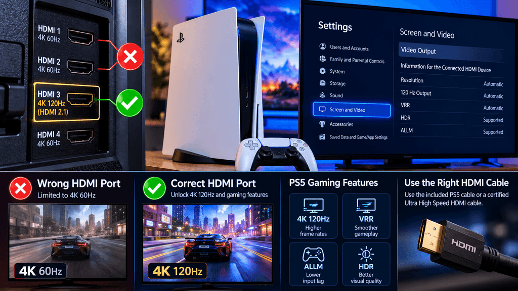 HDMI 2.0 and HDMI 2.1 ports explained for PS5 gaming